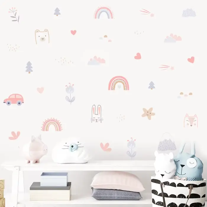 Dessin animé arc-en-ciel animaux visages étoile aquarelle autocollant mural vinyle amovible bricolage décalcomanies chambre d'enfants salon intérieur décor à la maison