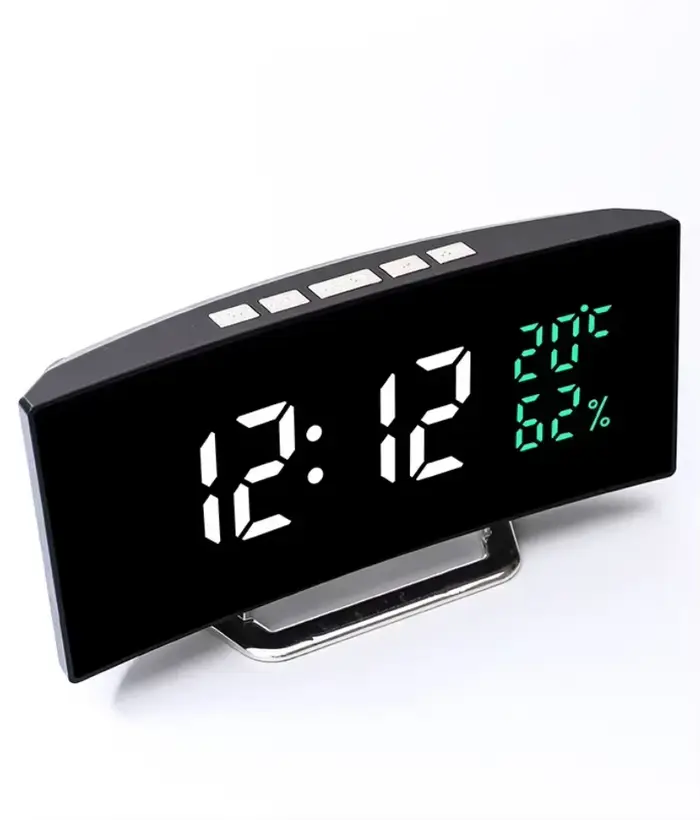 Miroir réveil numérique température Date 2 niveaux de réglage de la luminosité Snooze horloge de Table 12/24H Mode nuit