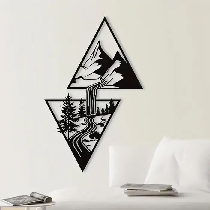 Art mural de montagne, cascade de montagne