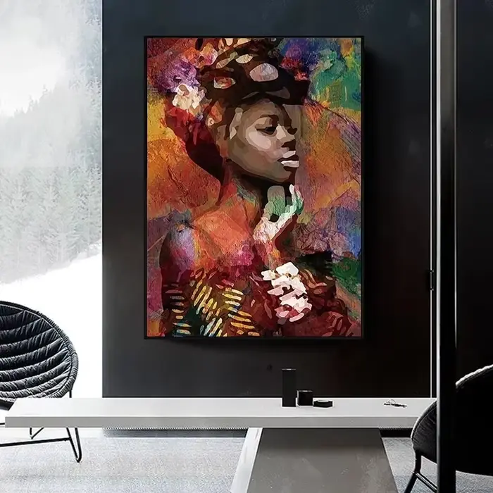 Peinture abstraite sur toile de femme noire africaine