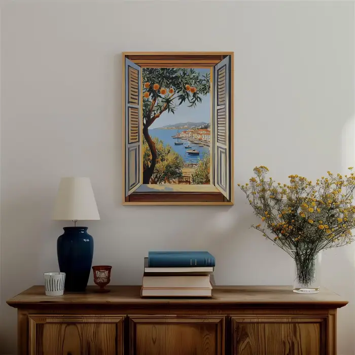 Fenêtre ouverte Henri Matisse imprimée Style fauvisme œuvre moderne mer méditerranéenne thème d'arbre Orange pour la décoration intérieure