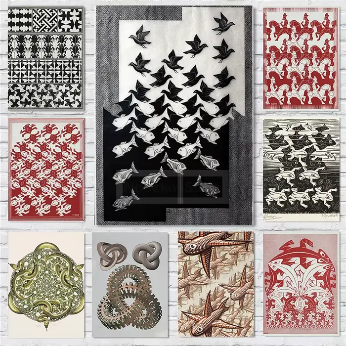 Affiche de peinture sur toile abstraite pour la décoration de la maison, poster mural avec poisson de la région de distribution, Maurits, anscher Escher, gérer l'art de la chambre