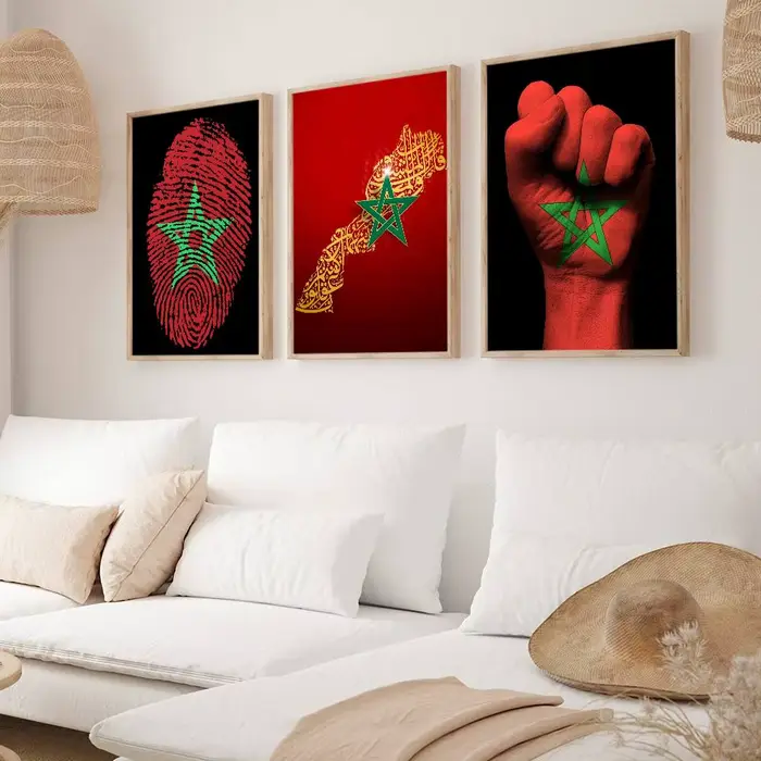 Affiche murale imprimée drapeau marocain, adaptée au salon, chambre à coucher, Bar, salon, décoration de la maison
