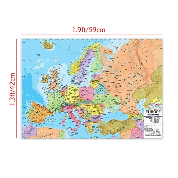 Affiche murale Non tissée décorative de carte européenne en anglais avec peinture artistique détaill
