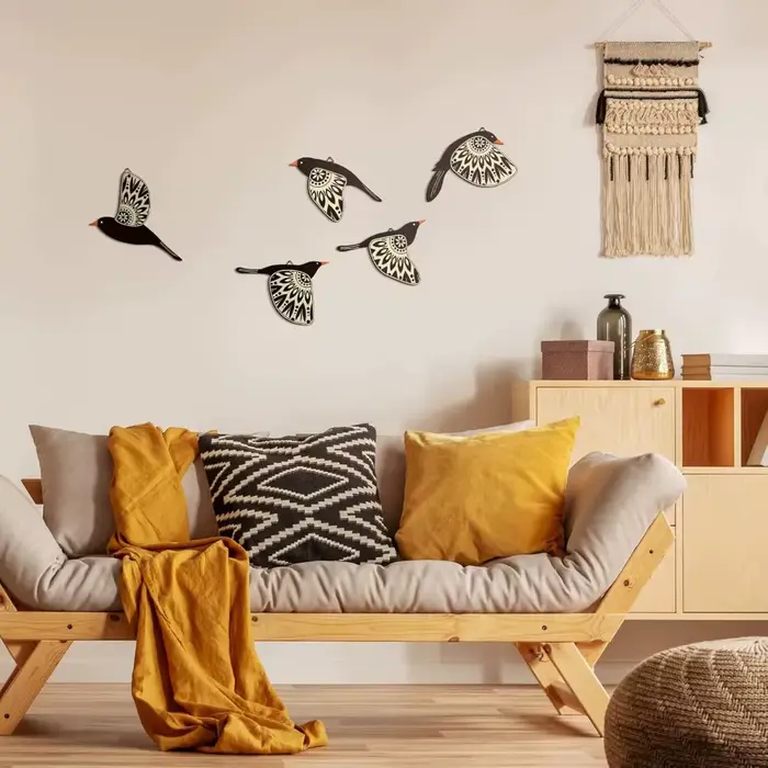 5 pièces de décorations murales modernes en bois en forme d'oiseaux volants