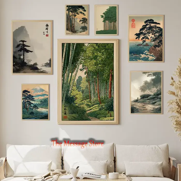 Peinture vintage japonaise sur toile de forêt