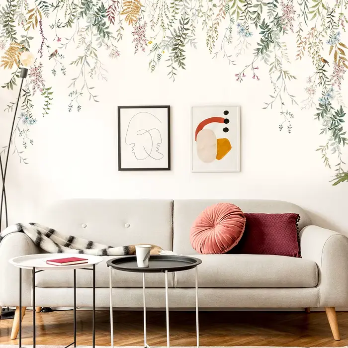 Autocollants muraux à encre arbre de vigne vert pour salon chambre maison fond décoration murale auto-adhésif vinyle autocollant papier peint