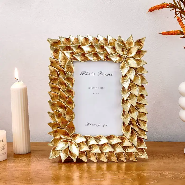 1 pièce, cadre photo en dentelle d'orchidée dorée de style rétro européen, cadre décoratif photo en résine antique