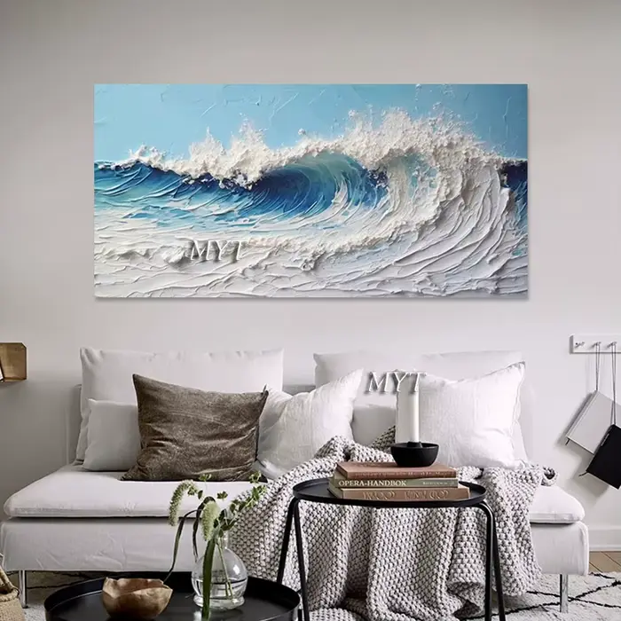 Image d'art de vague de mer, mur de paysage naturel, peintures à l'huile de couteau, œuvre d'art abstraite sur toile, sans cadre, texture acrylique épaisse