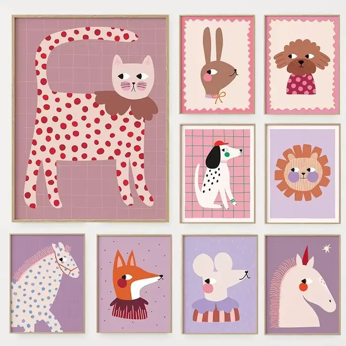 Affiche d'illustration d'animaux mignons de dessin animé