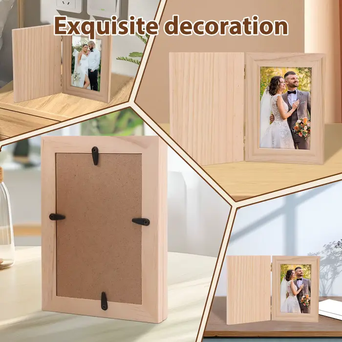 Cadre Photo en bois massif, 2 pièces, cadre Photo sûr, affichage de photos de bébé pratique pour la maison, bureau, Photo de mariage