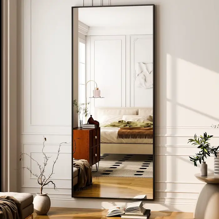 Miroir pleine longueur 26" x 71" - Miroir de sol noir - Miroirs muraux rectangulaires pour chambre, 