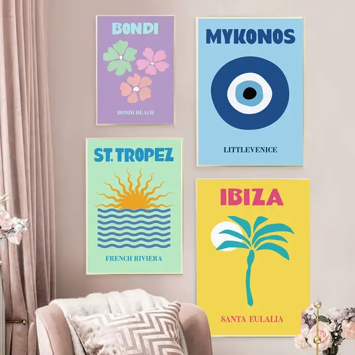 Mykonos Ibiza Miami Bondi Amalfi St.tropez coloré toile peinture voyage impression abstraite affiche murale nordique mur Art décor