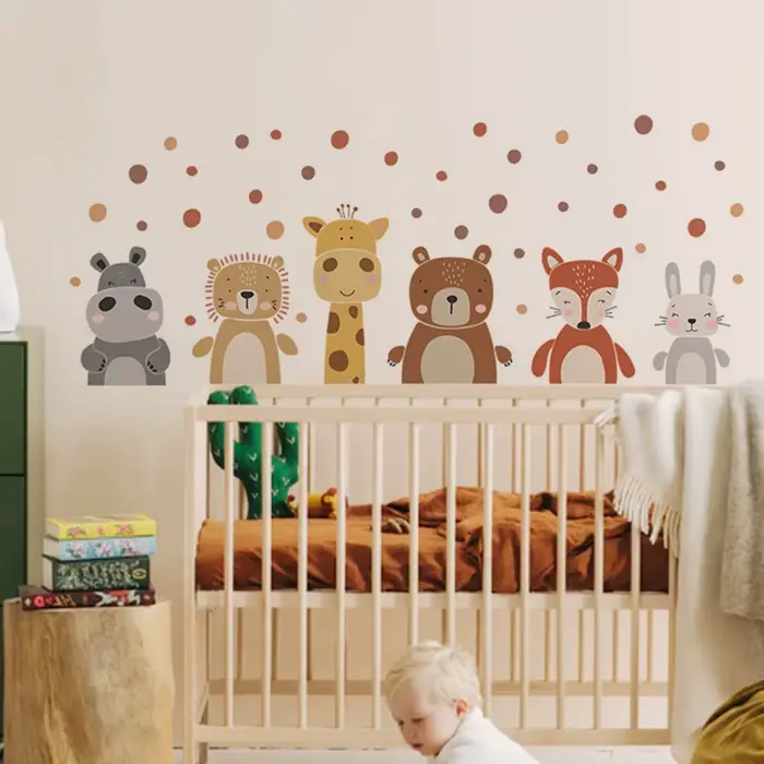Boho mignon girafe ours animaux points autocollant mural pépinière vinyle enfants mur Art décalcoman