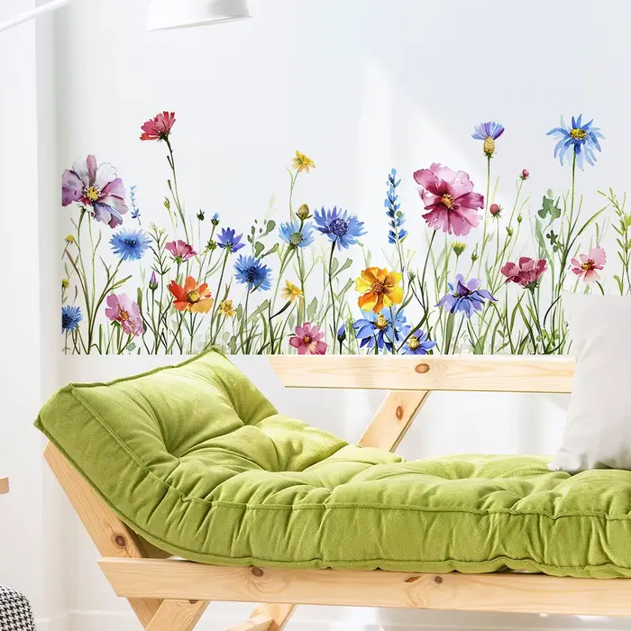 Autocollant mural décoratif en vinyle à fleurs pour chambre de fille