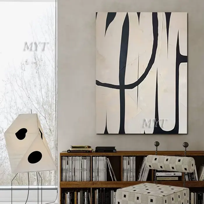 Peinture abstraite texturée de style simple, noir et blanc, pièce maîtresse faite à la main 100%, dé