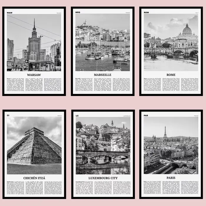 Affiches murales de villes touristiques mondiales célèbres