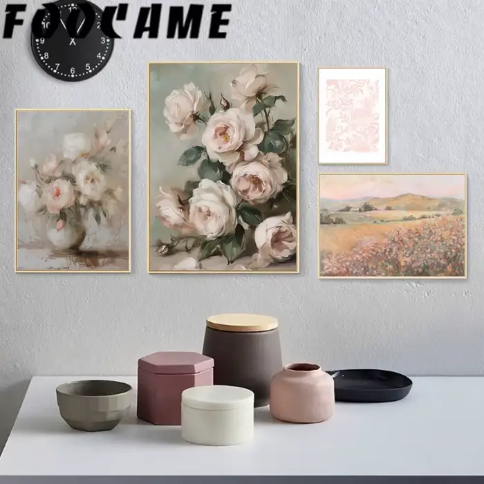 Affiches d'art rétro de fleurs sauvages de style village français pour mur