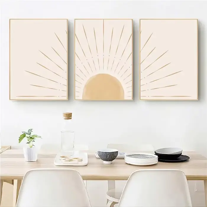 Boho Art mural soleil jaune montant sur l'horizon Illustrations naturelles géométriques ligne d'art mur affiches et impression modernes du milieu du siècle