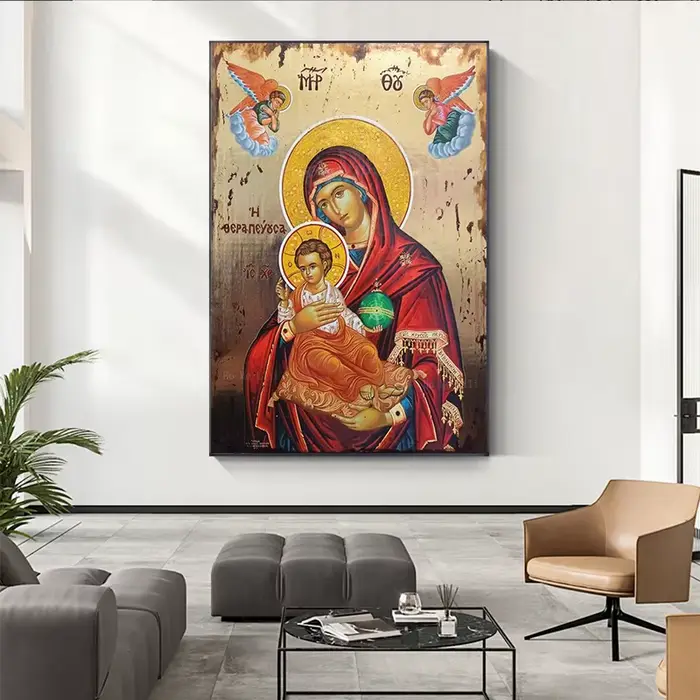 Le thérapeute vierge marie et jésus Ikon Panagia mère de dieu byzantin orthodoxe religieux toile Art mural pour décor de salon