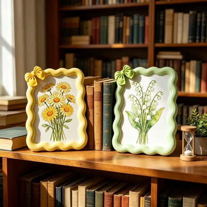 Cadre d'art décoratif à bord ondulé avec accent floral