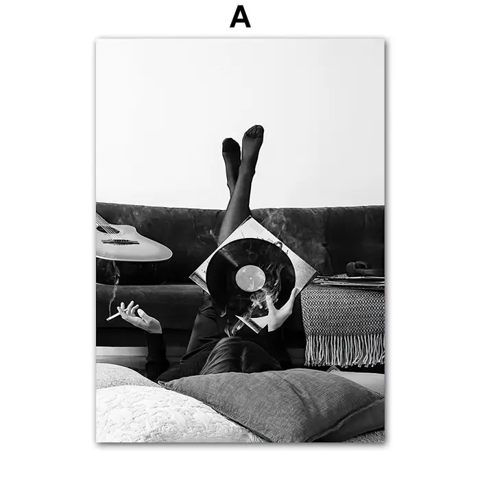 Paris fille CD guitare Piano partition mur Art peinture noir et blanc Vintage affiches photos pour s