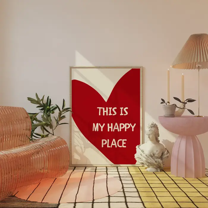 Affiche d'art avec citations de texte de cœur rouge