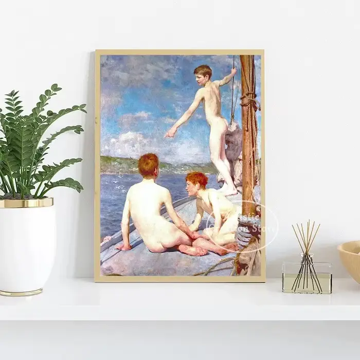 Vintage Gay Nude Man Art The Bathers par Henry Scott Tuke Prhonneur