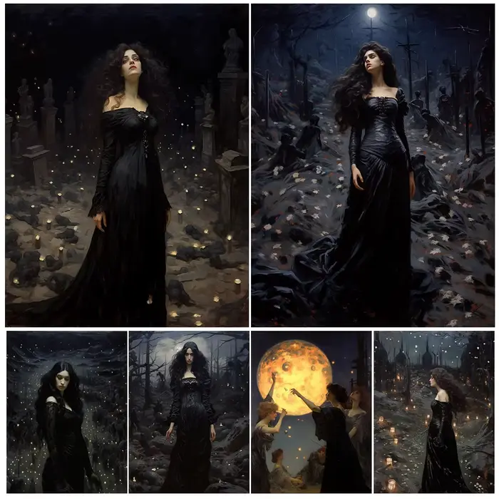 Peinture sur toile de la triple déesse de la nuit