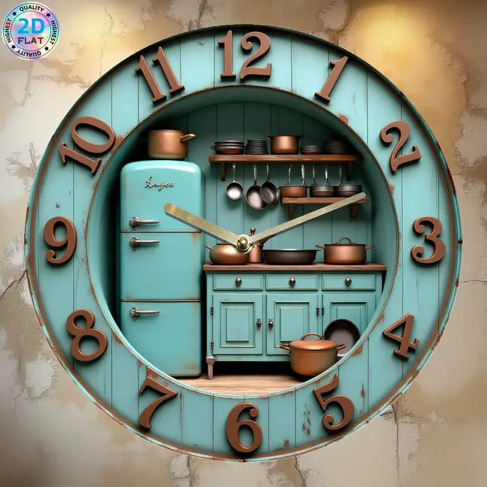 Horloge murale de cuisine vintage, mouvement à quartz silencieux – Design rétro en acrylique avec ar