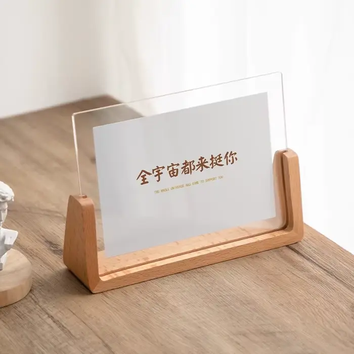 Cadre photo créatif en noyer/hêtre, cadre transparent en acrylique en forme de U, cadre en bois pour photos de mariage, décoration de bureau à domicile