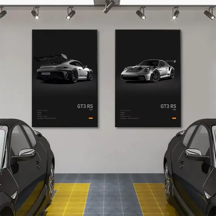 Affiche murale de voiture de sport de luxe allemande noir et blanc