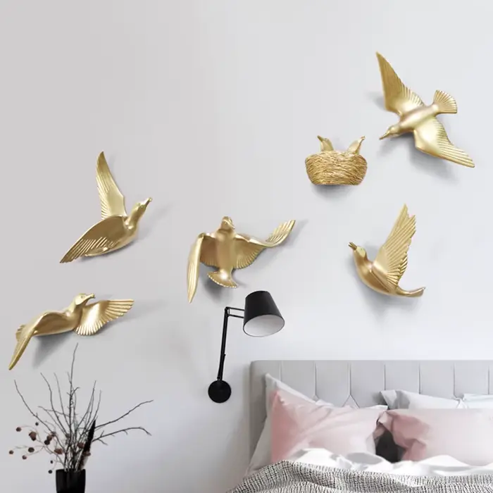 Décorations murales nordiques en résine dorée 3D