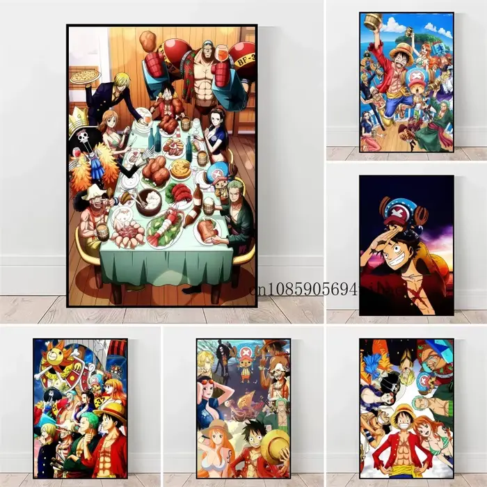 Japon Anime Figure rétro entourant une pièce Luffy toile peinture impression murale maison Art affiche mur esthétique chambre décor cadeau