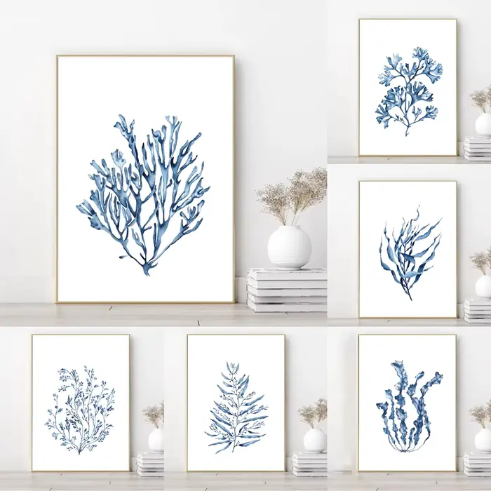 2026 Impression artistique aquarelle Corail bleu