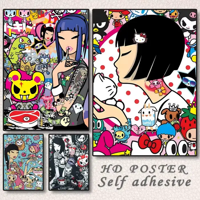 Affiche de dessin animé t-tokidoki Kawaii, autocollant en papier imperméable, décoration murale pour café, Bar, dortoir