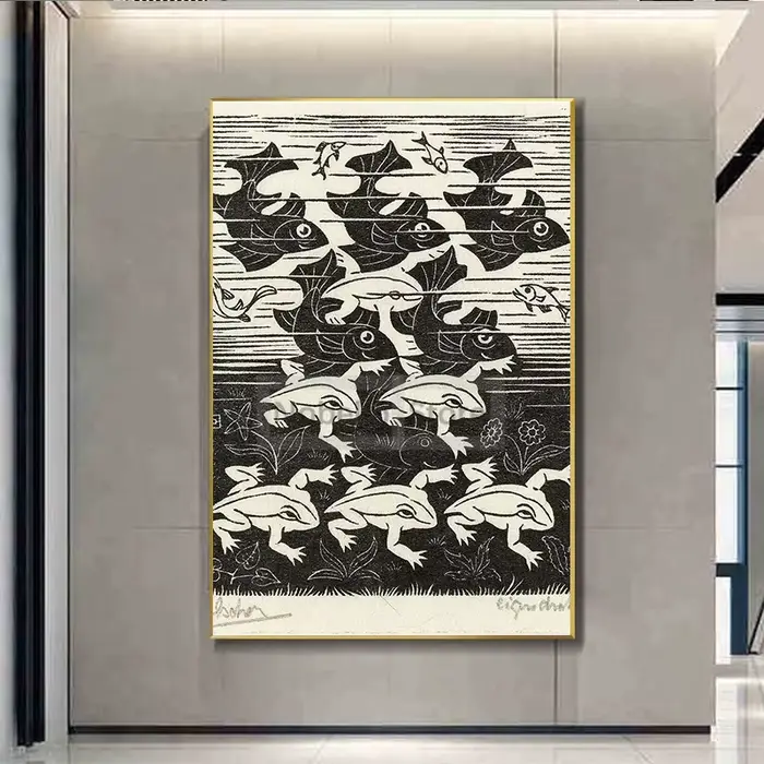Affiche de peinture sur toile abstraite pour la décoration de la maison, poster mural avec poisson de la région de distribution, Maurits, anscher Escher, gérer l'art de la chambre
