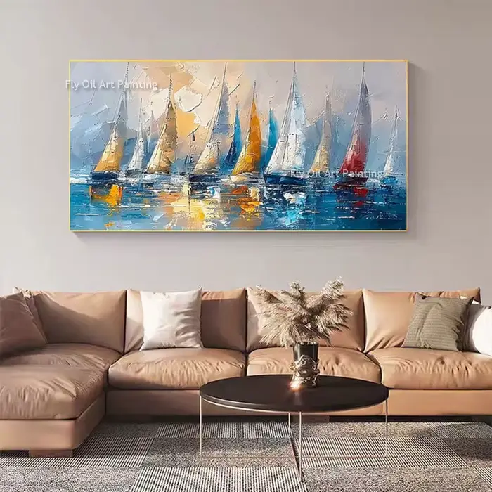 Toile murale épaisse avec voiliers colorés de la mer blanche