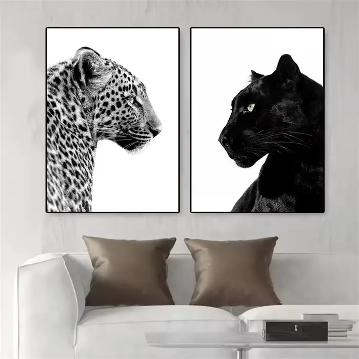 Impressions d'art mural léopard et panthère noir et blanc