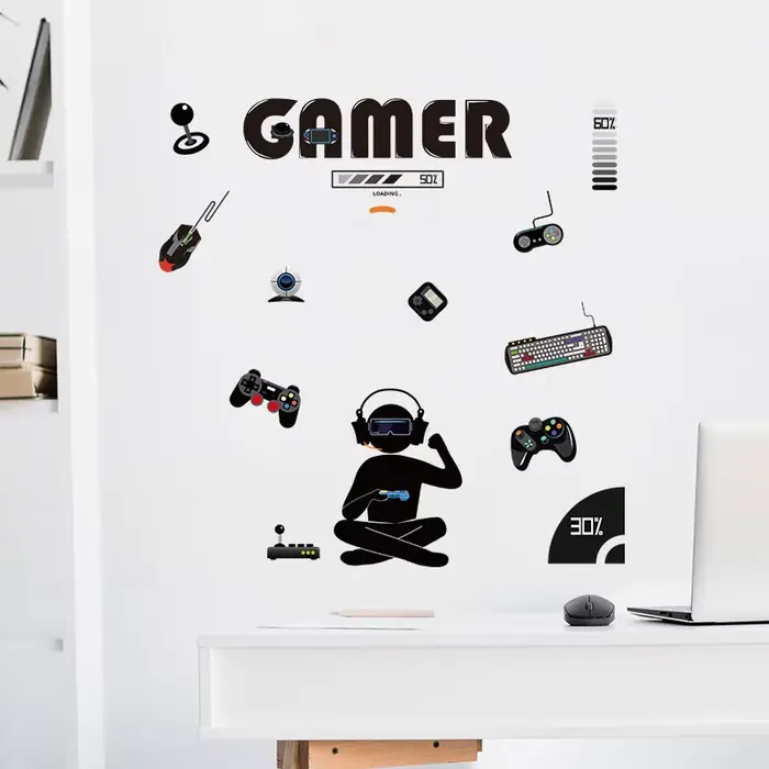 1 pièces autocollants muraux Gamer venir sur chambre salon électrique garçon jouer jeu dessin animé Stickers