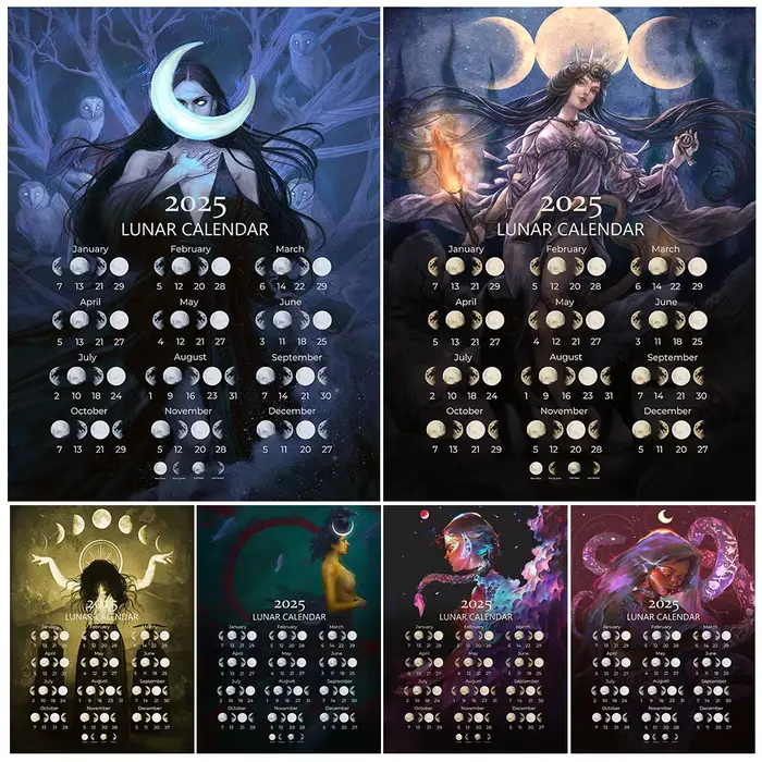Toile d'Art Mural de Sorcière Magique 2025 Phases de Lune