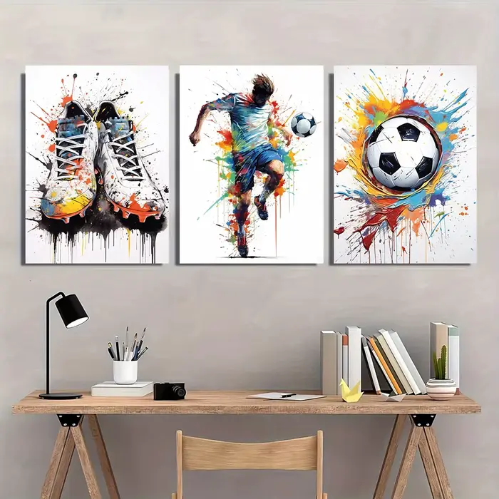 Affiche de Football Graffiti, bottes de Football, cadeaux pour hommes et garçons, peinture sur toile, affiche imprimée, Art mural pour la maison et le salon, 3 pièces