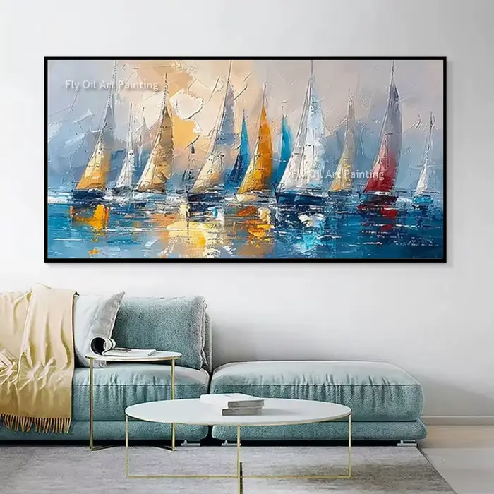 Toile murale épaisse avec voiliers colorés de la mer blanche
