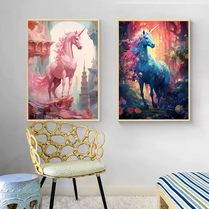 Toile de peinture de licorne arc-en-ciel
