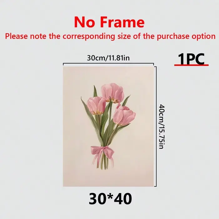 Toile d'art mural florale de tulipe rose avec cadre
