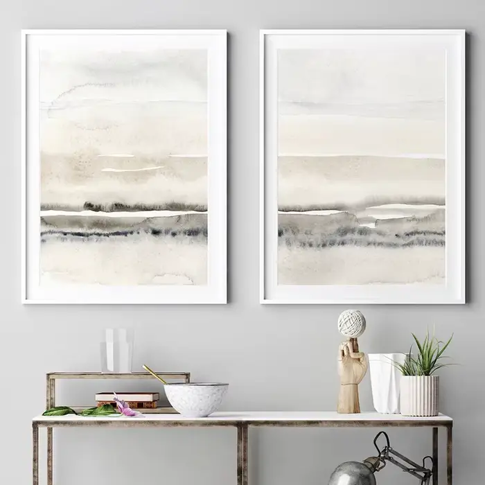 Toile de peinture abstraite Beige et grise