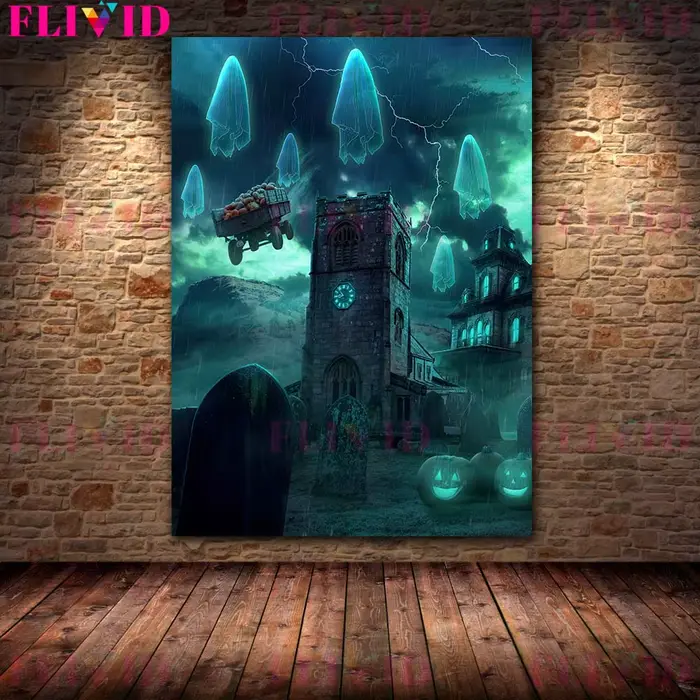 Toile d'art mural Vintage Ghost Town et cimetière, peinture de la vie quotidienne des fantômes, affiche d'art et décoration de maison imprimée