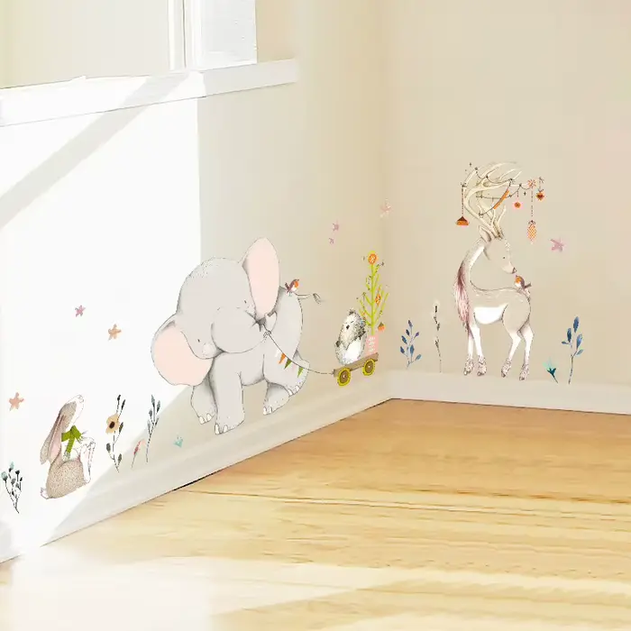Autocollants muraux joyeux bébé éléphant lapin