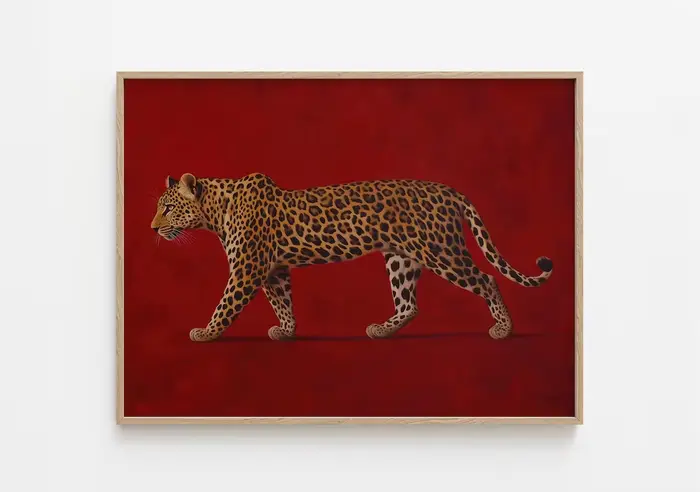 Peinture à l'huile Léopard Rouge - Affiche encadrée