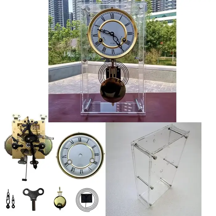 Horloge Mécanique Nordique Rétro Transparente, Pendule de Bureau, Mouvement en Cuivre Pur, Montre de